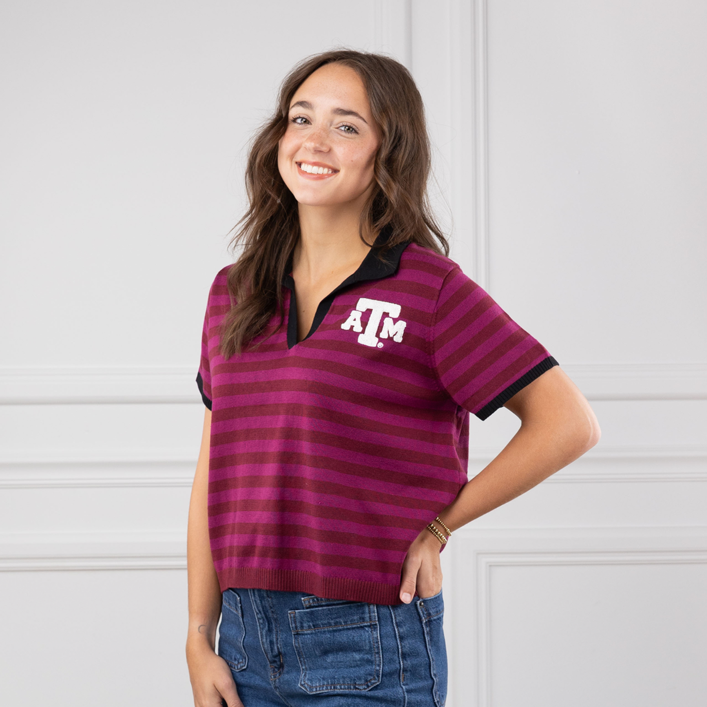 Texas A&M Stewart Simmons Duotone Sweater Top - Maroon