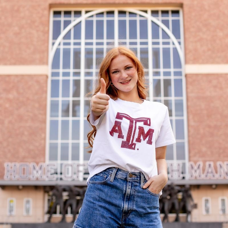 Texas A&M Stewart Simmons Beaded Tee - White