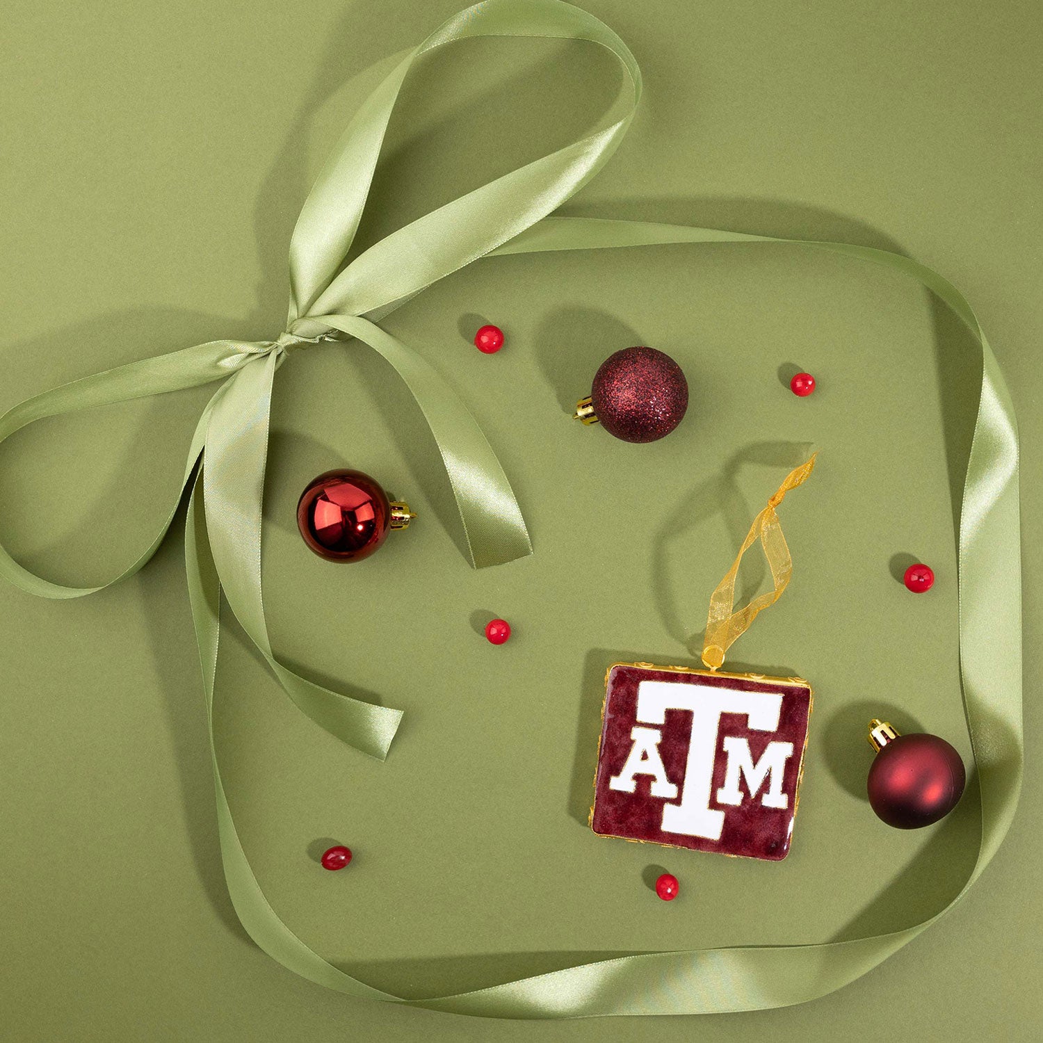 Texas A&M Kitty Keller Square Maroon & White Ornament