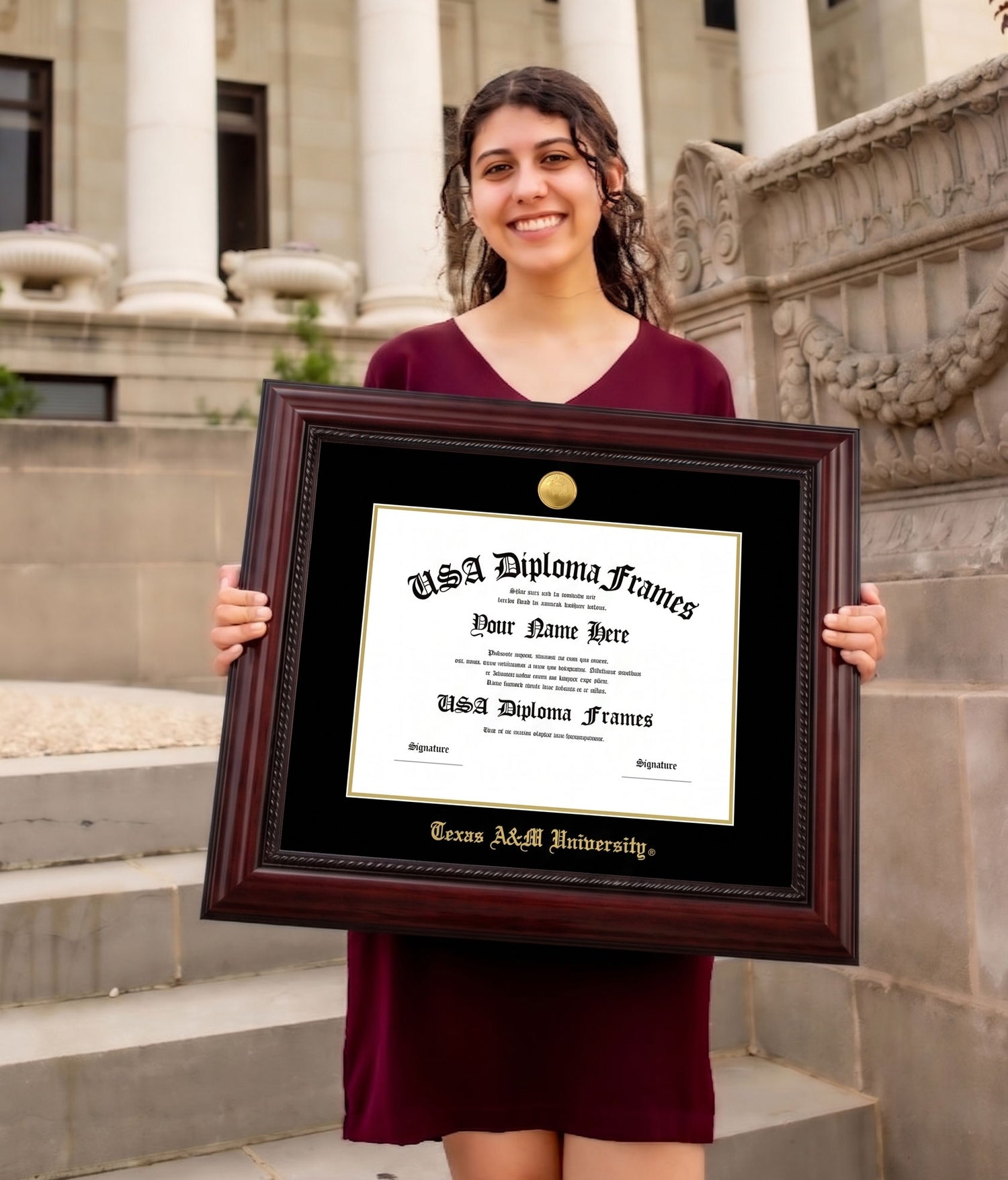 Texas A&M Cherry Rope with Black Suede Diploma Frame