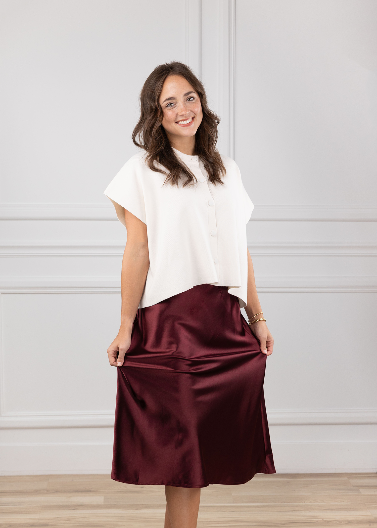 Timing High Waist Midi Skirt - Maroon