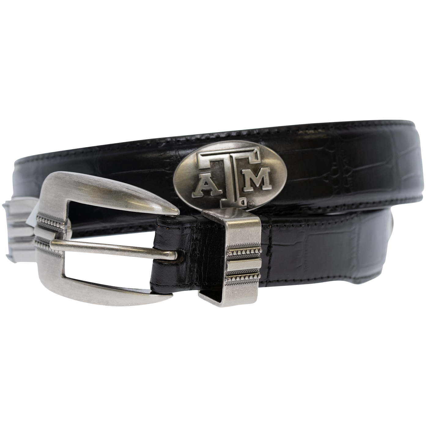Texas A&M Zepplin Crocodile Concho Black Belt