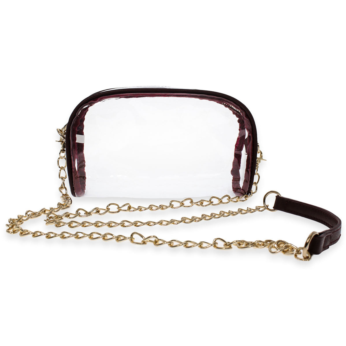 Maroon & Clear Crossbody With Gold Chain