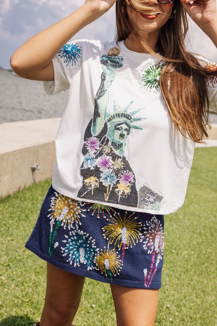 Queen of Sparkles Lady Liberty Firework White T-Shirt