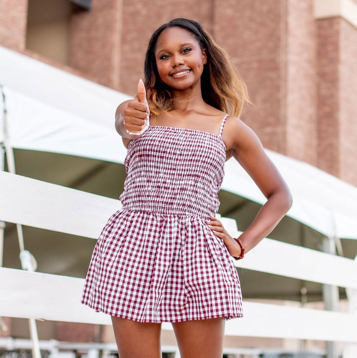 Collegiate Outfitters Sophie Gingham Romper - Maroon