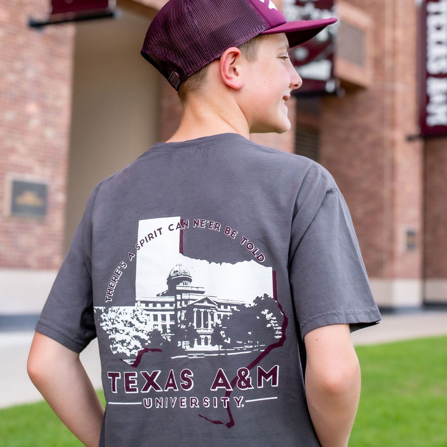 Texas A&M Comfort Wash Academic Building Railroad T-Shirt - Gray