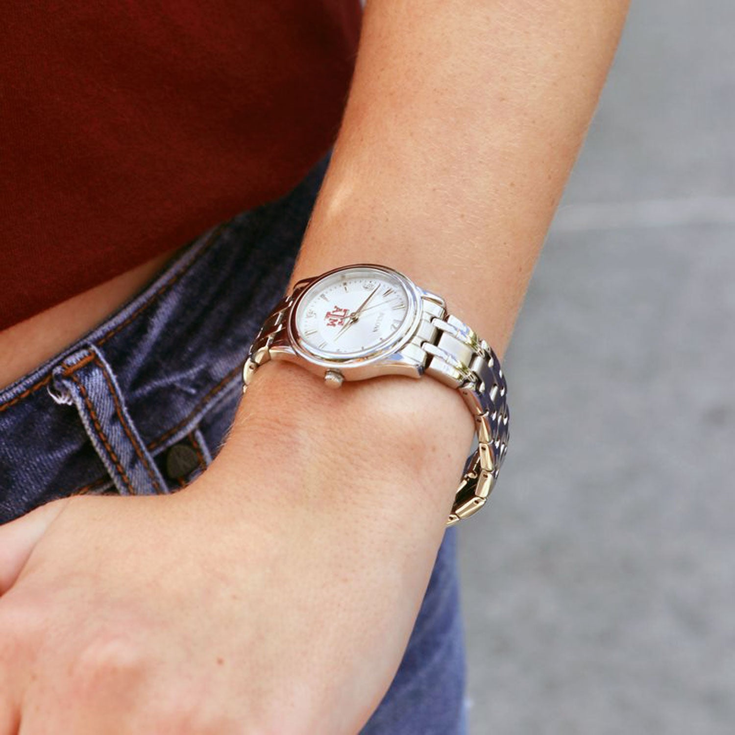 Texas A&M Bulova Silver Circle Women's Watch