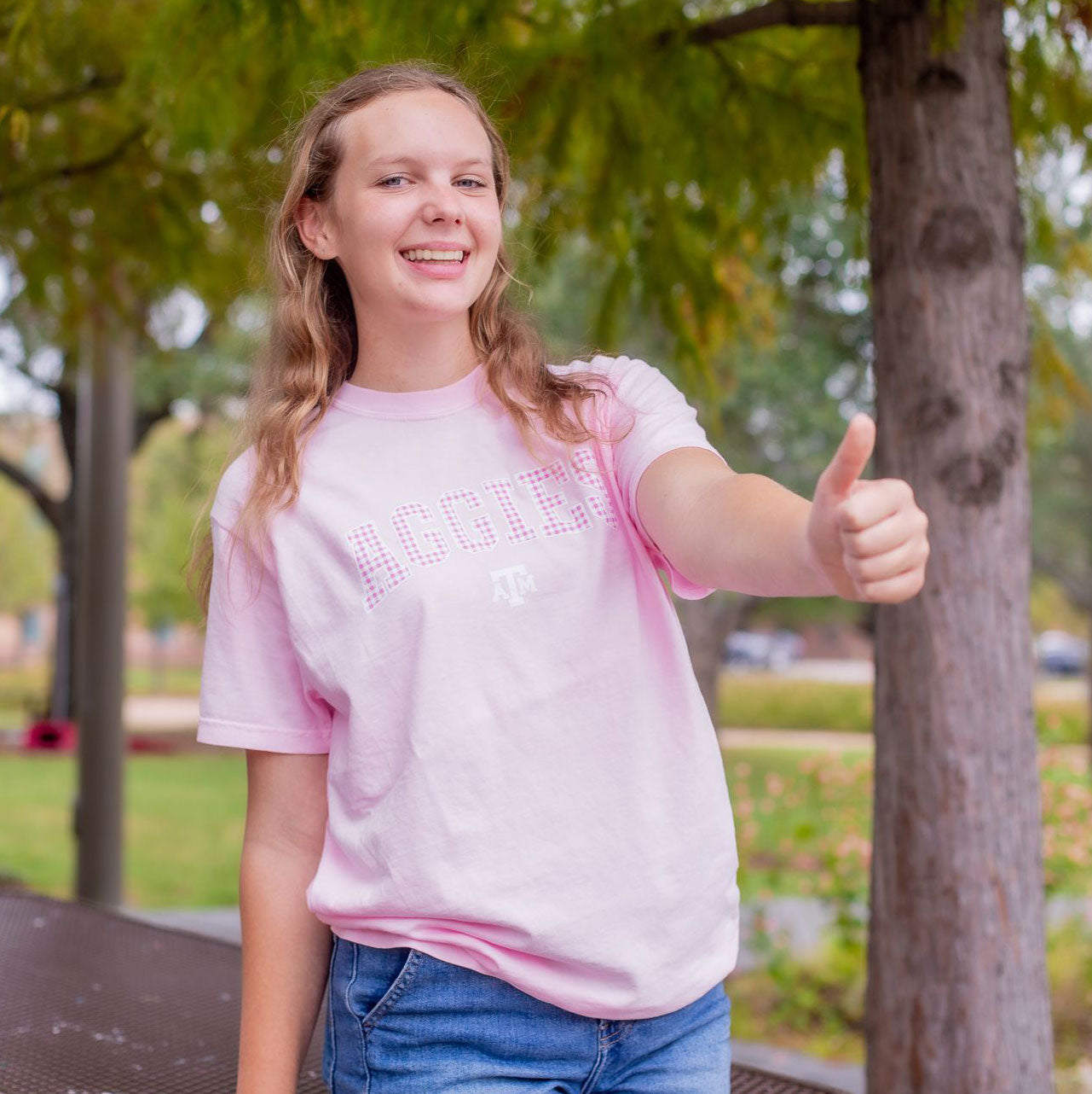 Texas A&M Comfort Colors Aggies Gingham T-Shirt - Pink