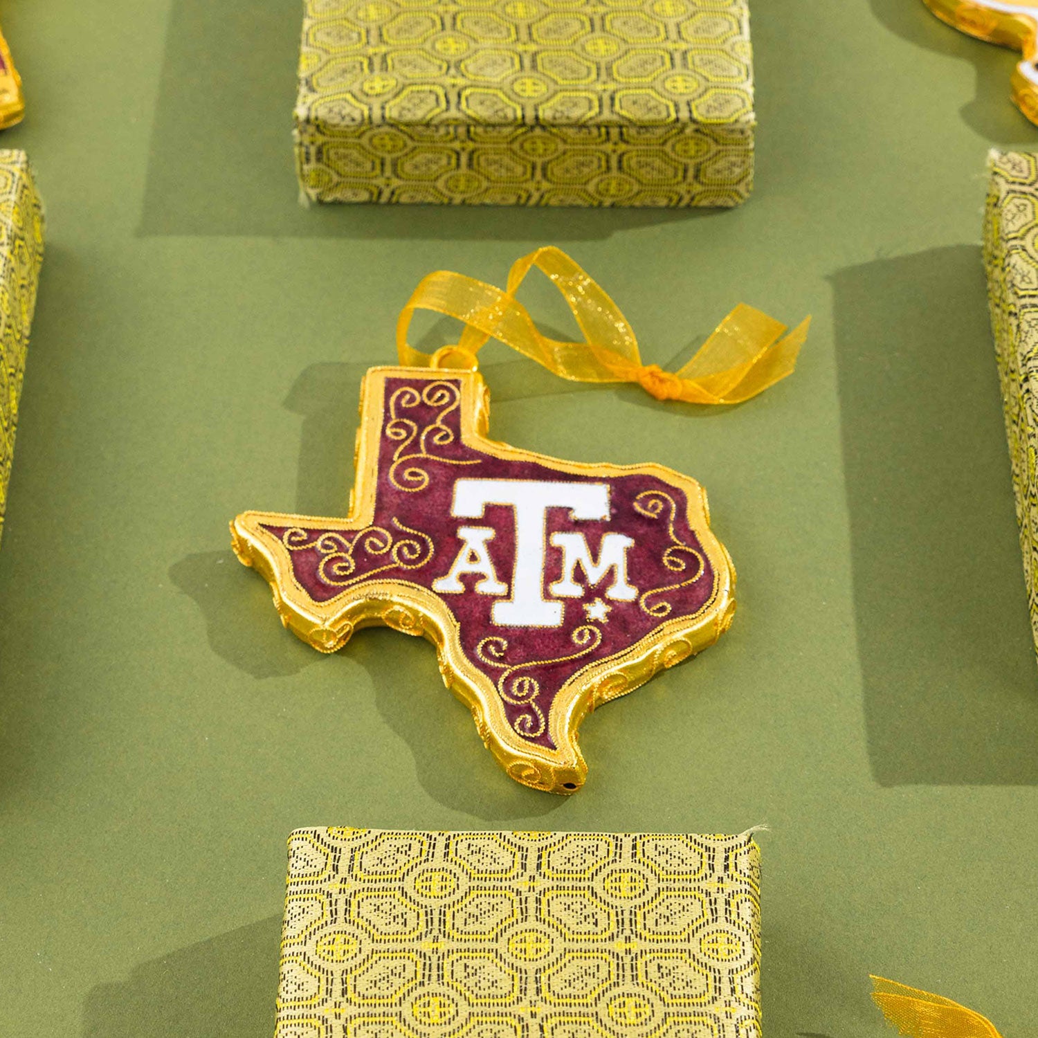 Texas A&M Aggies Kitty Keller Maroon And Gold Texas Shaped Ornament
