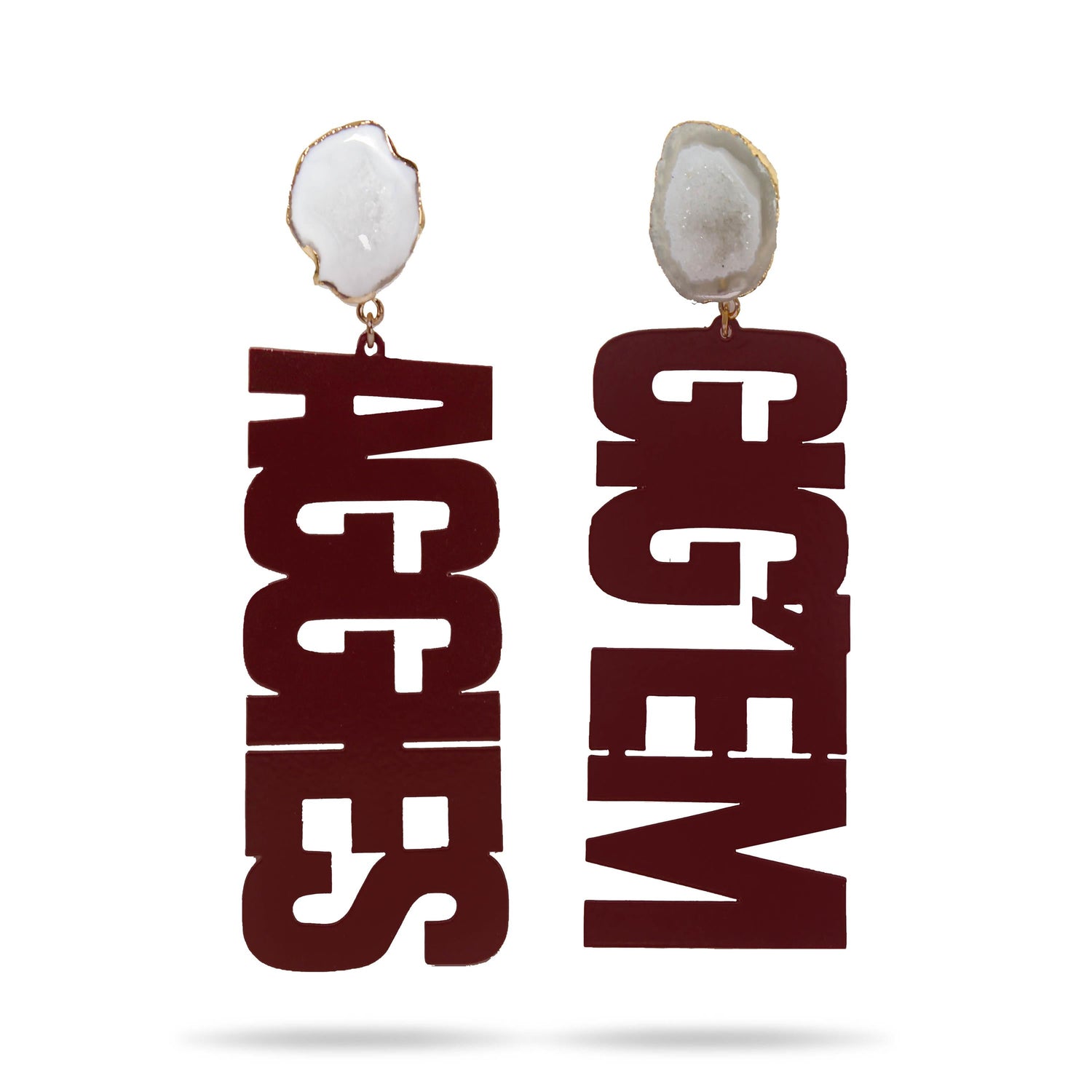 Texas A&M Aggies Gig 'Em Maroon White Geode Earrings