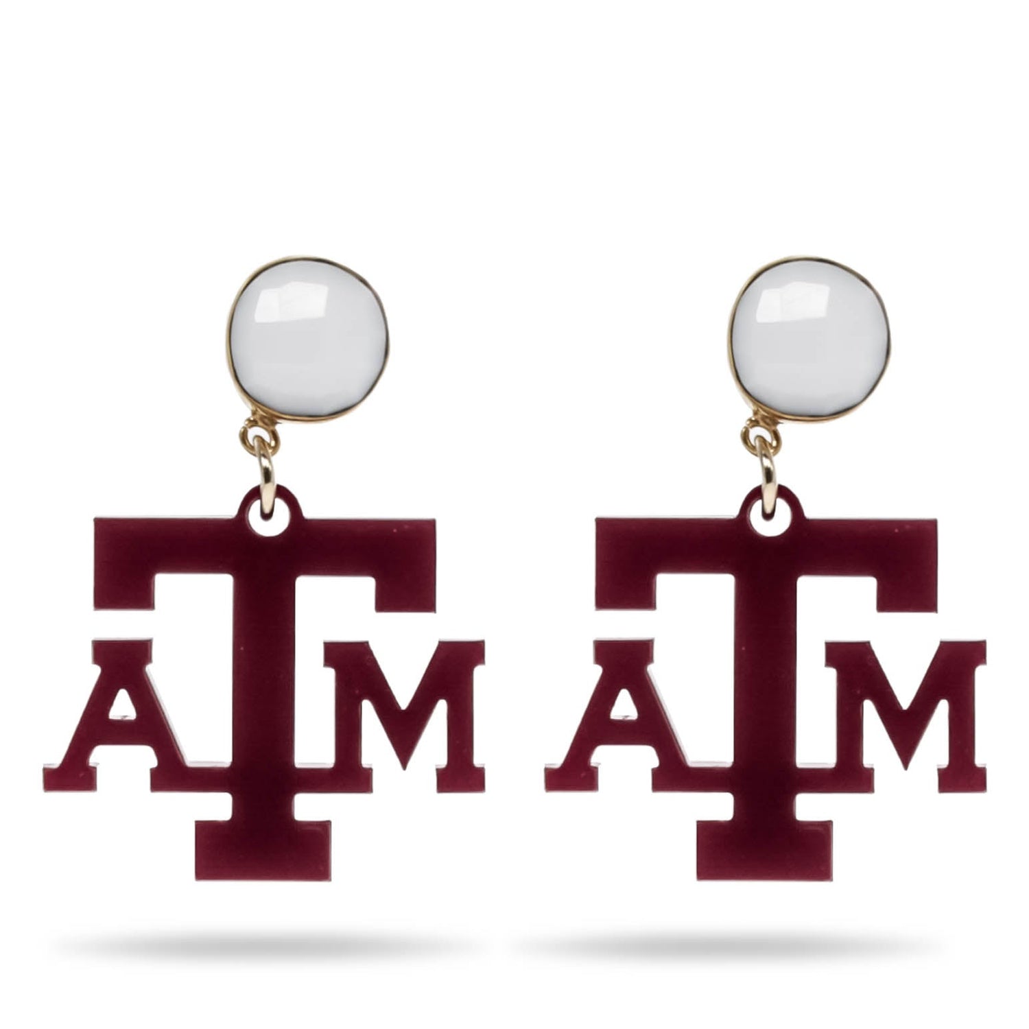Texas A&M Mini Acrylic Maroon Earrings With White Agate Gemstone