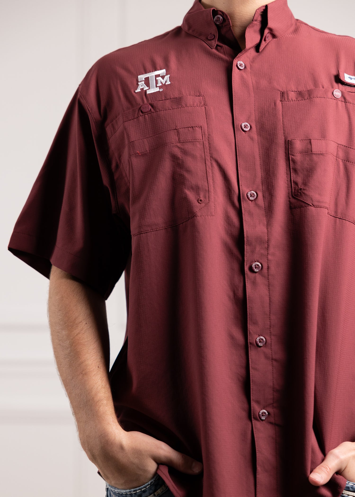 Texas A&M Columbia Tamiami Short Sleeve Maroon Fishing Shirt