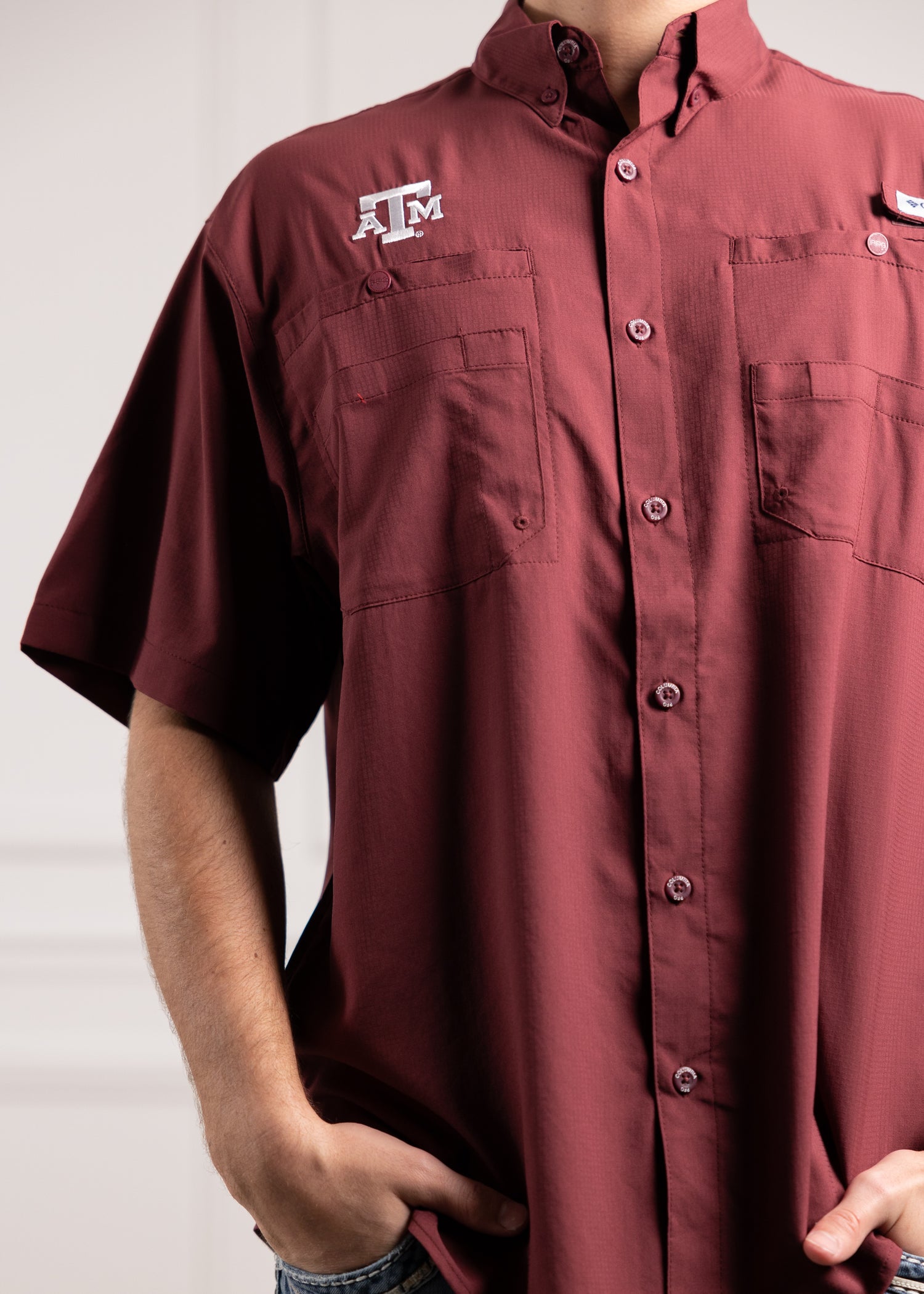 Texas A&M Columbia Tamiami Short Sleeve Maroon Fishing Shirt M / Deep Maroon