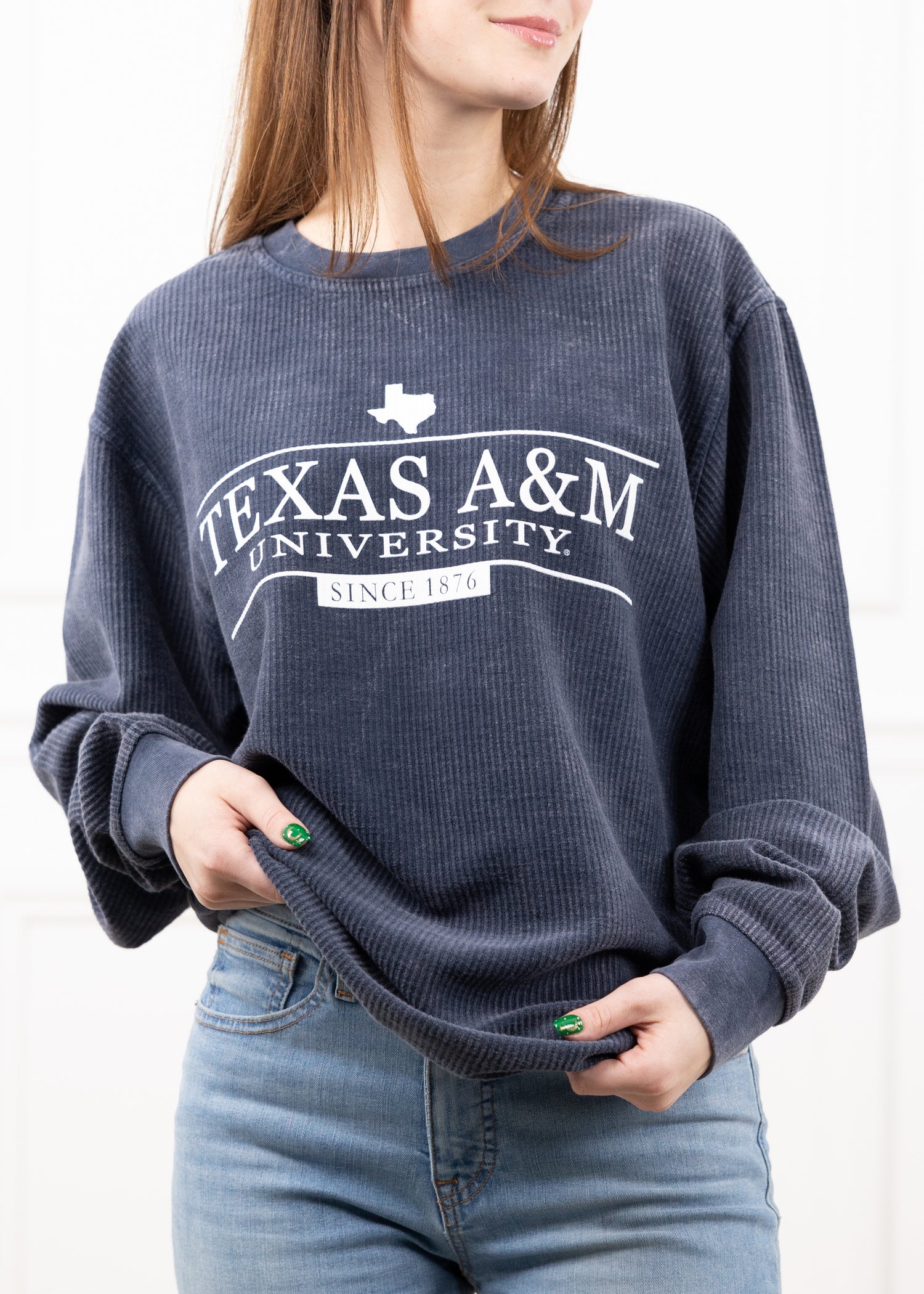Texas A&M Navy Bar State Comfy Corduroy Pullover
