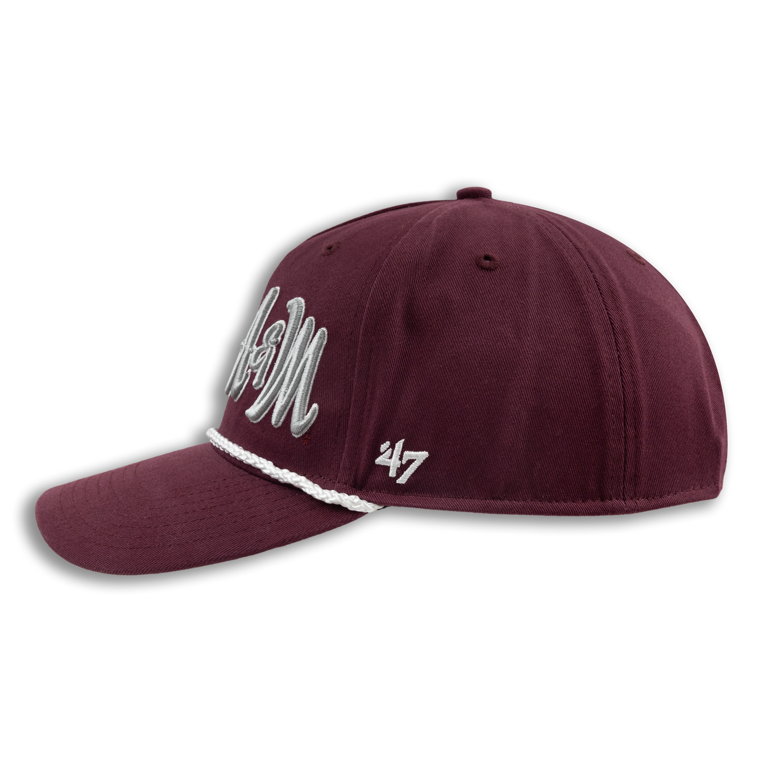 Texas A&M '47 Overhand Script Block T Side Hit Maroon Structured Hat