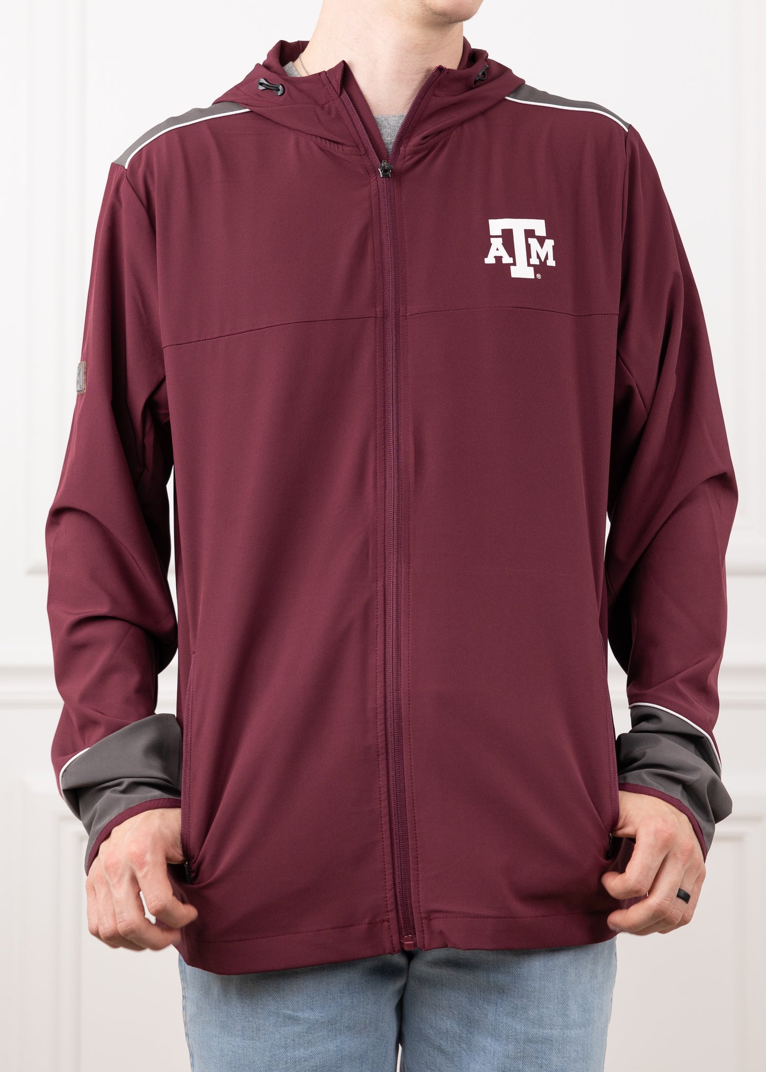 Texas A&M Maroon and Gray Lightweight Full Zip Hoodie