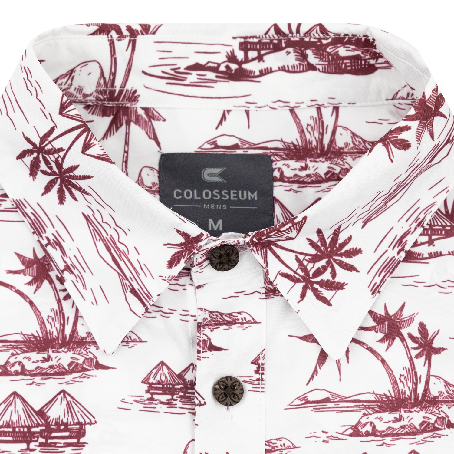 Texas A&M Colosseum Tropical Island Print White Button Down Short Sleeve