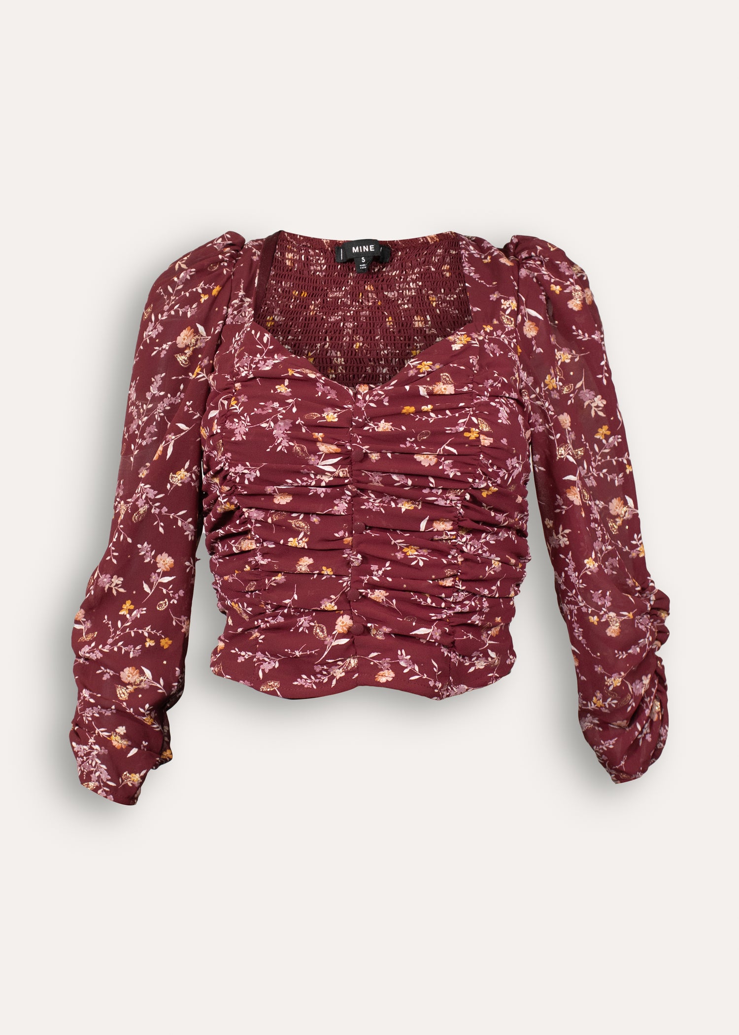 Floral Ruched LS Blouse