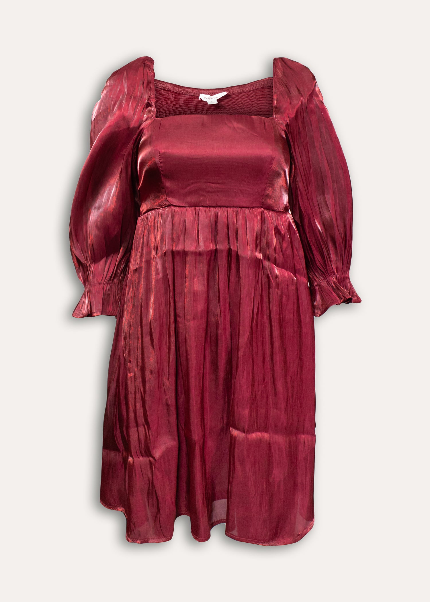 Maroon Women's Puff Sleeve Metallic Dress