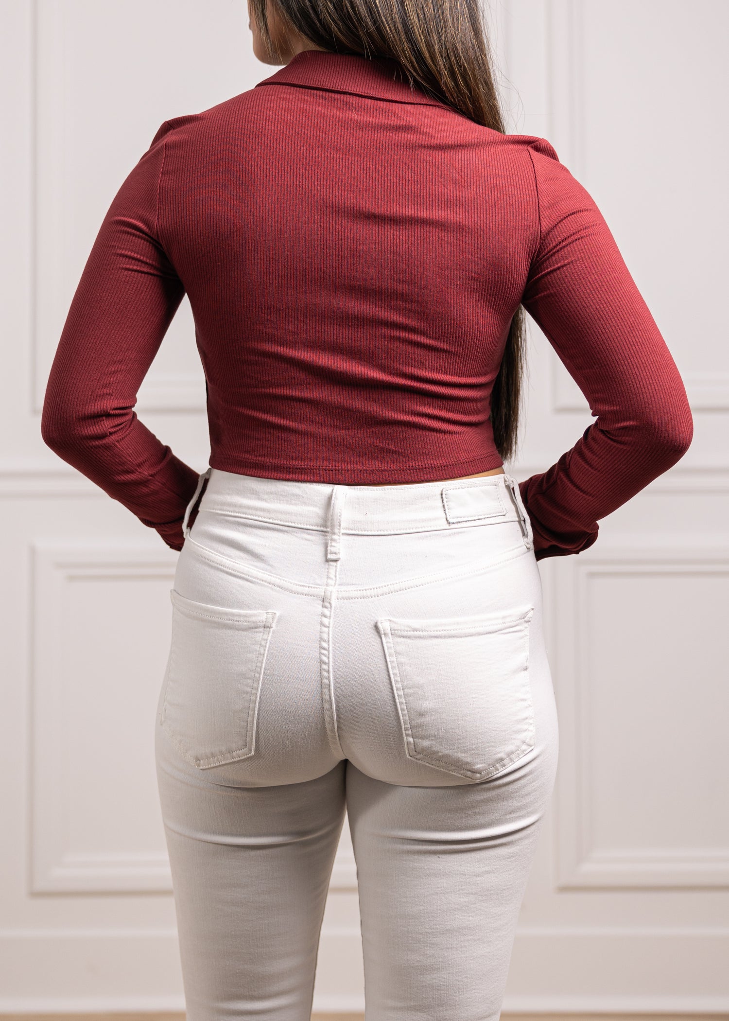 Collar Maroon Button Down Crop