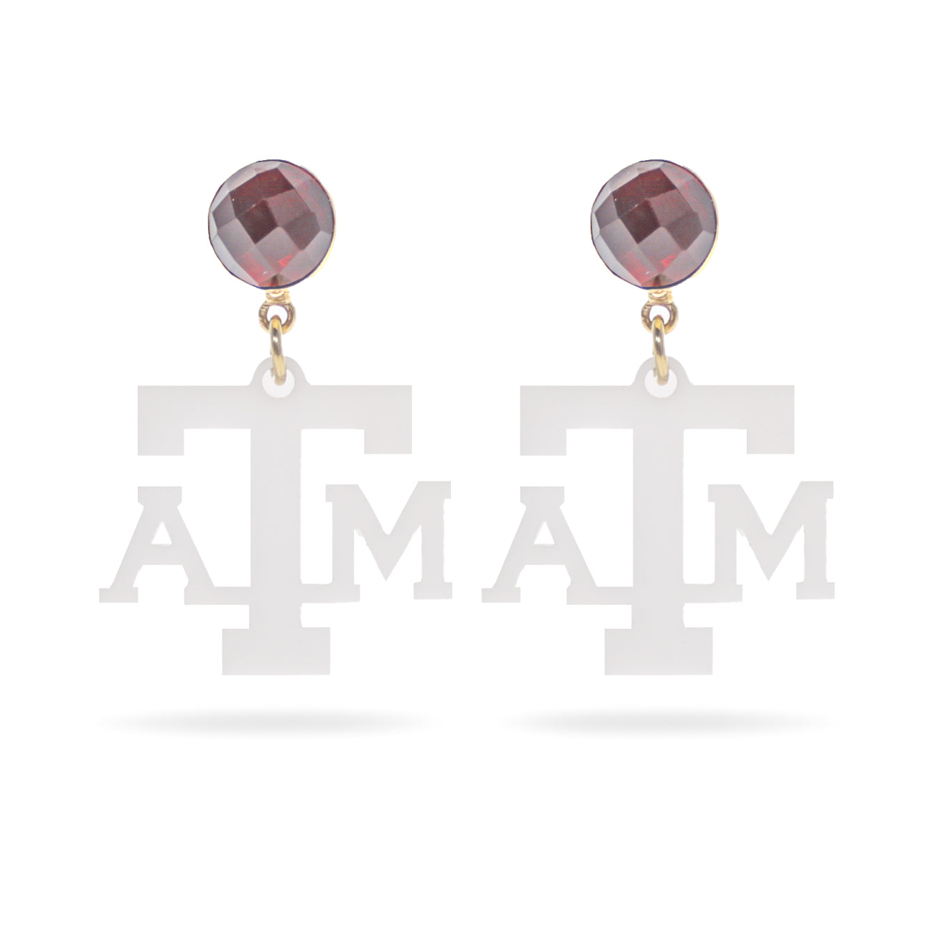 Texas A&M Mini Logo White Earrings With Garnet Stud
