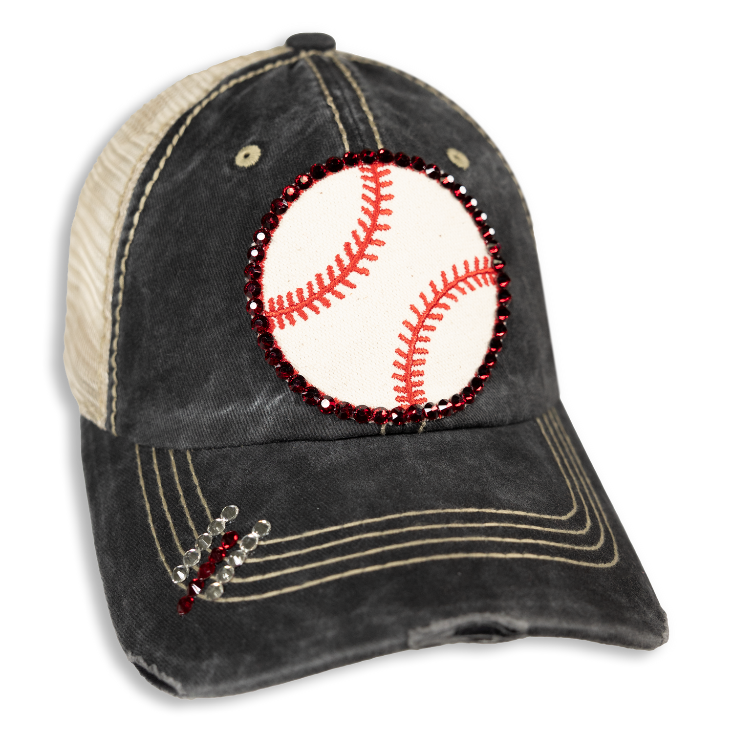 Baseball W/ Red Bling Mesh Grey Hat