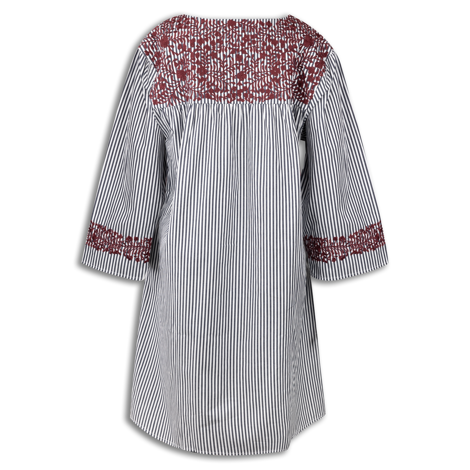 Denim Pinstripe with Maroon Pattern Quarter Sleeve Dress