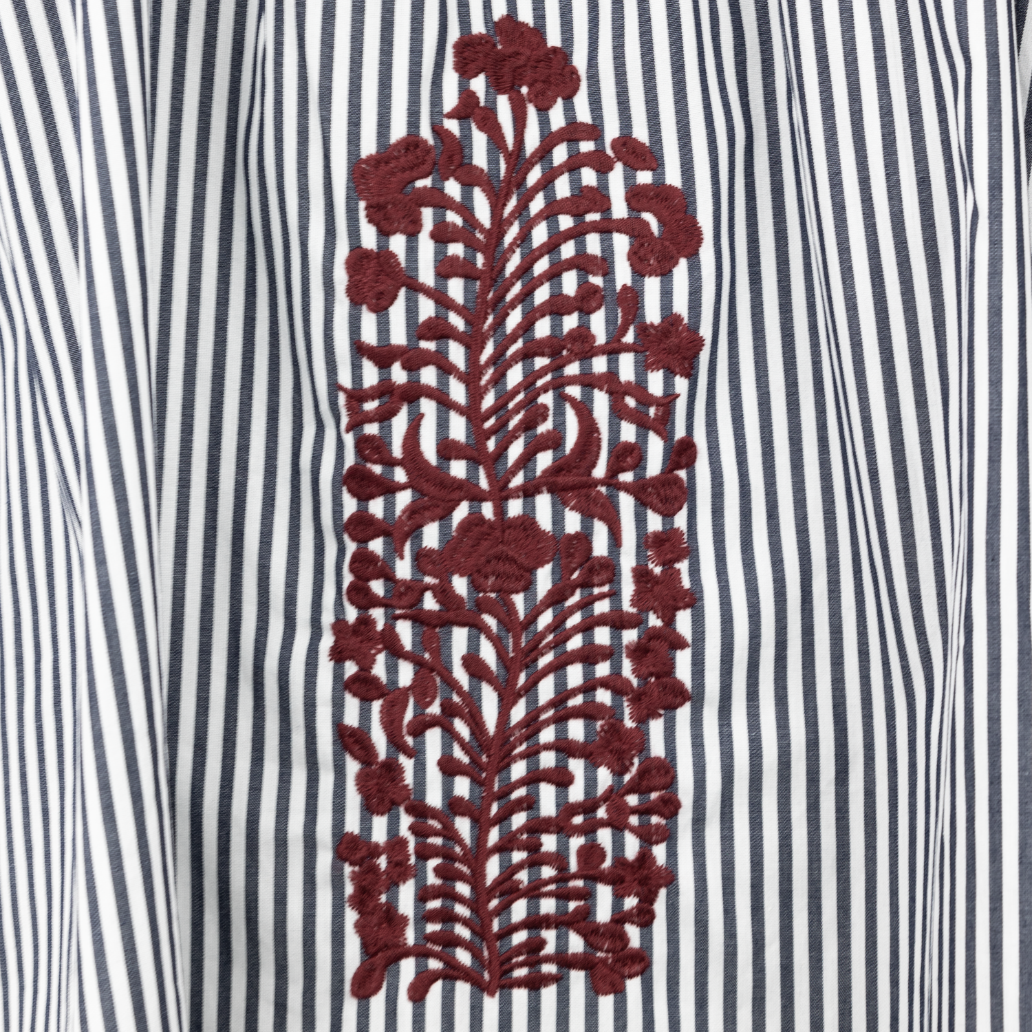 Denim Pinstripe with Maroon Pattern Quarter Sleeve Dress
