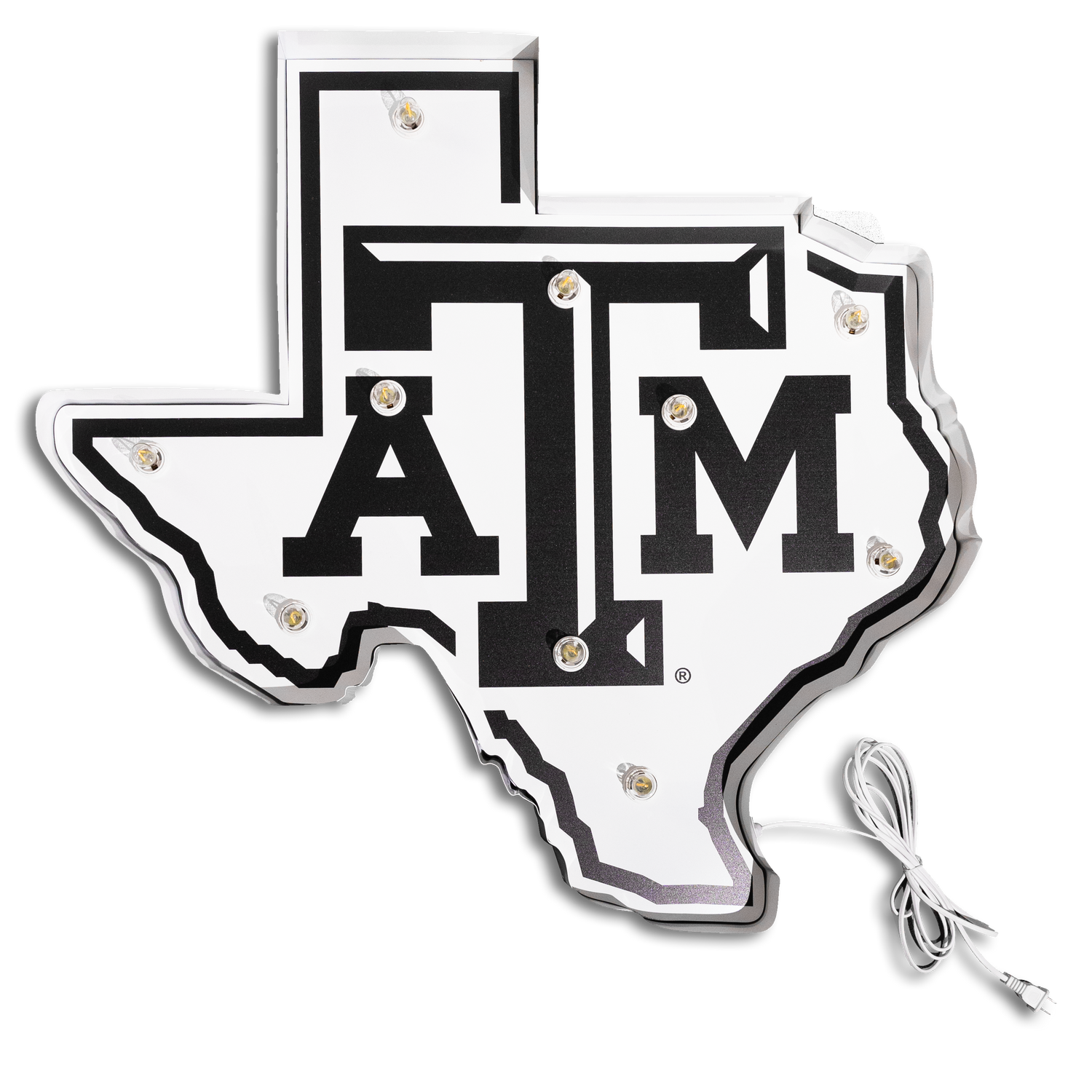 Texas A&M Lonestar White Metal Lights Sign