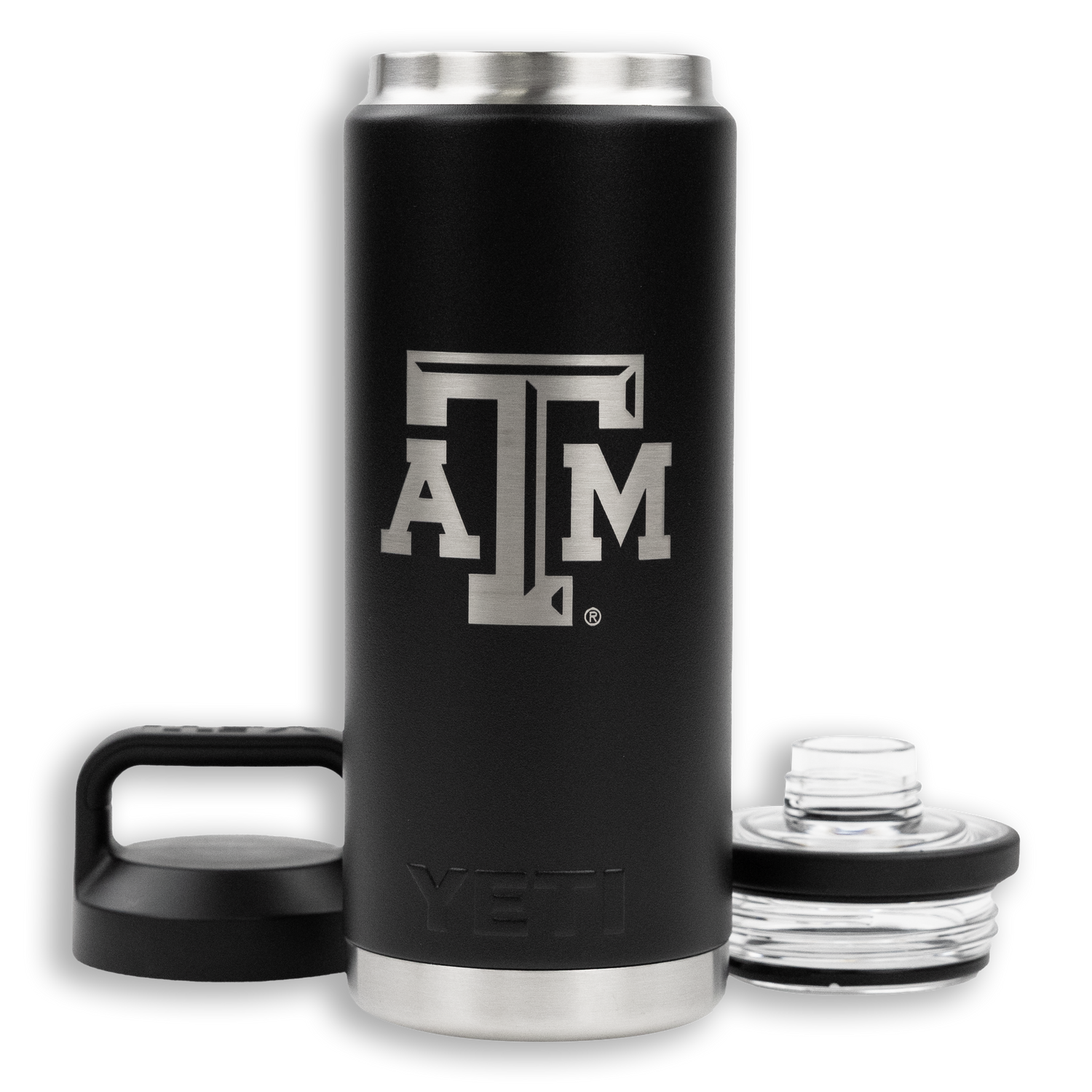 Texas A&M Block Logo Yeti Black & Silver Rambler Bottle Chug 26oz