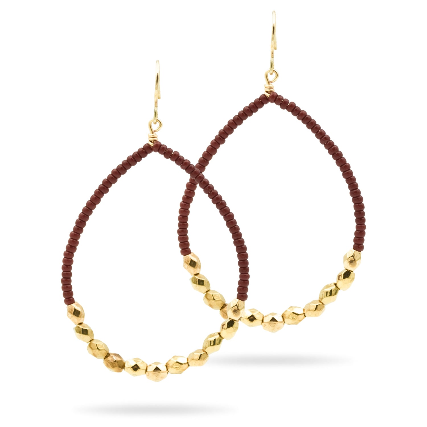 Maroon & Gold Teardrop Earrings
