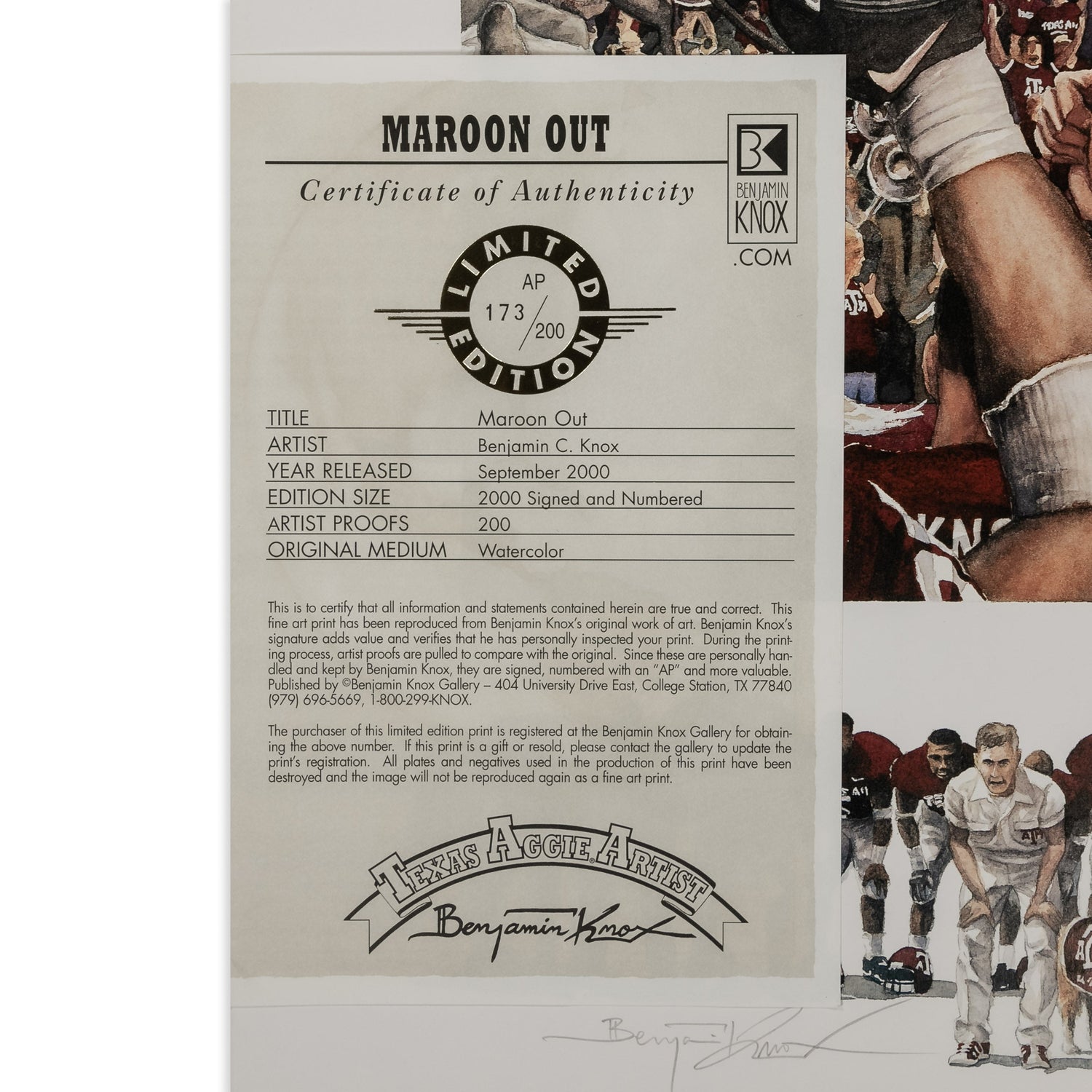 Texas A&M Benjamin Knox Maroon Out Limited Edition Print