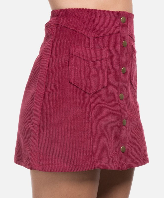 Corduroy Mini Skirt with Buttons