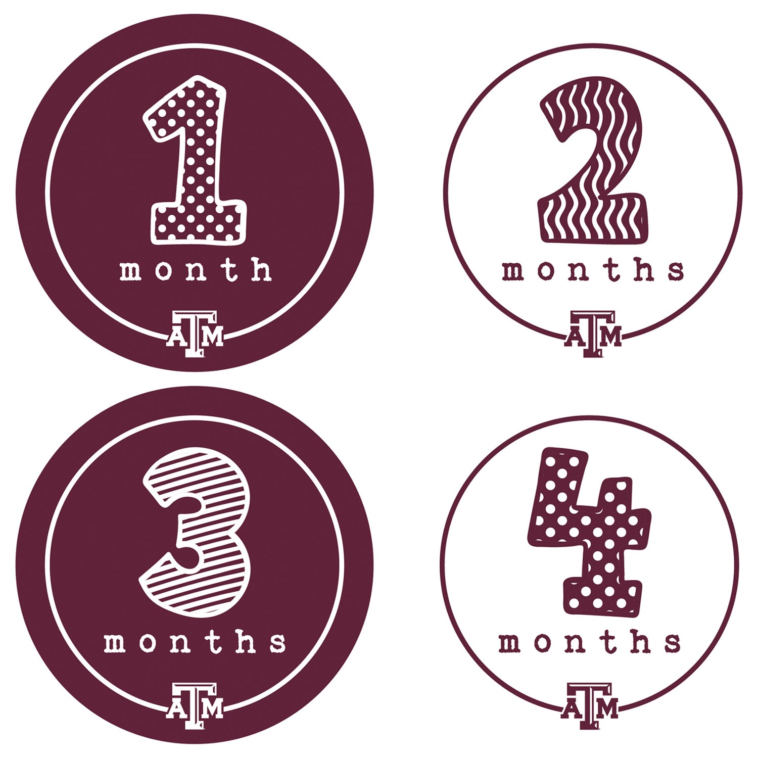 Texas A&M Lil' Ags First Year Monthly Stickers