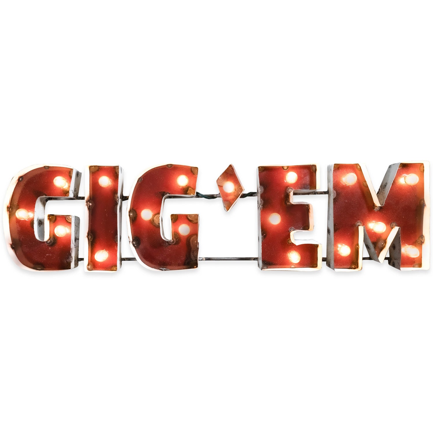 Block Gig 'Em Metal Sign With Lights