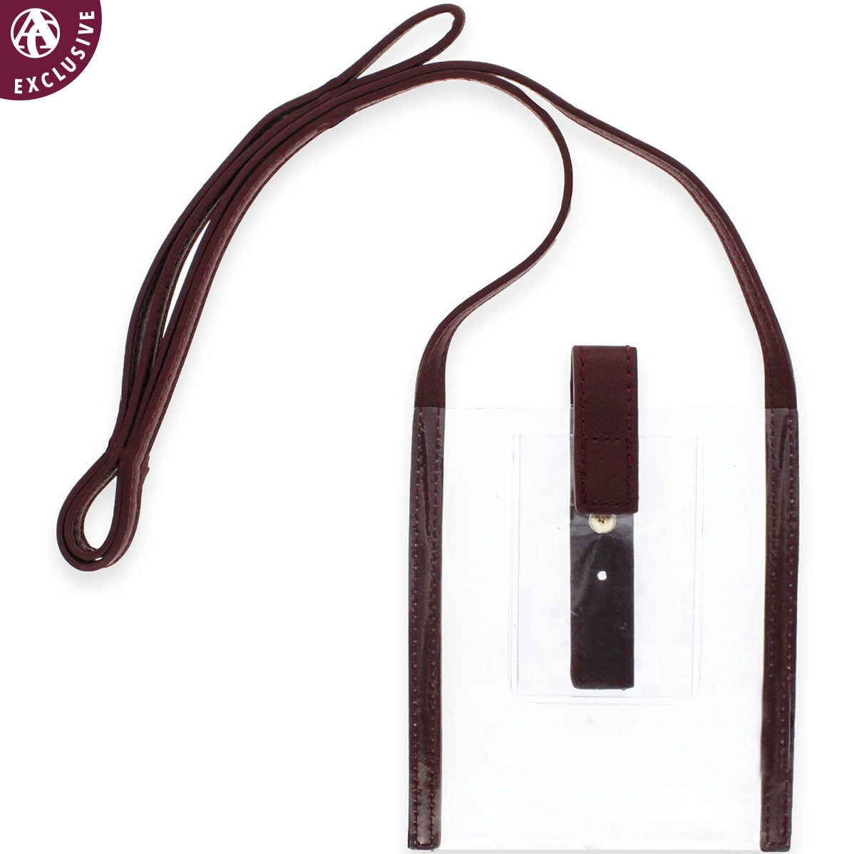 Maroon Leather Clear Phone Holder Cross Body