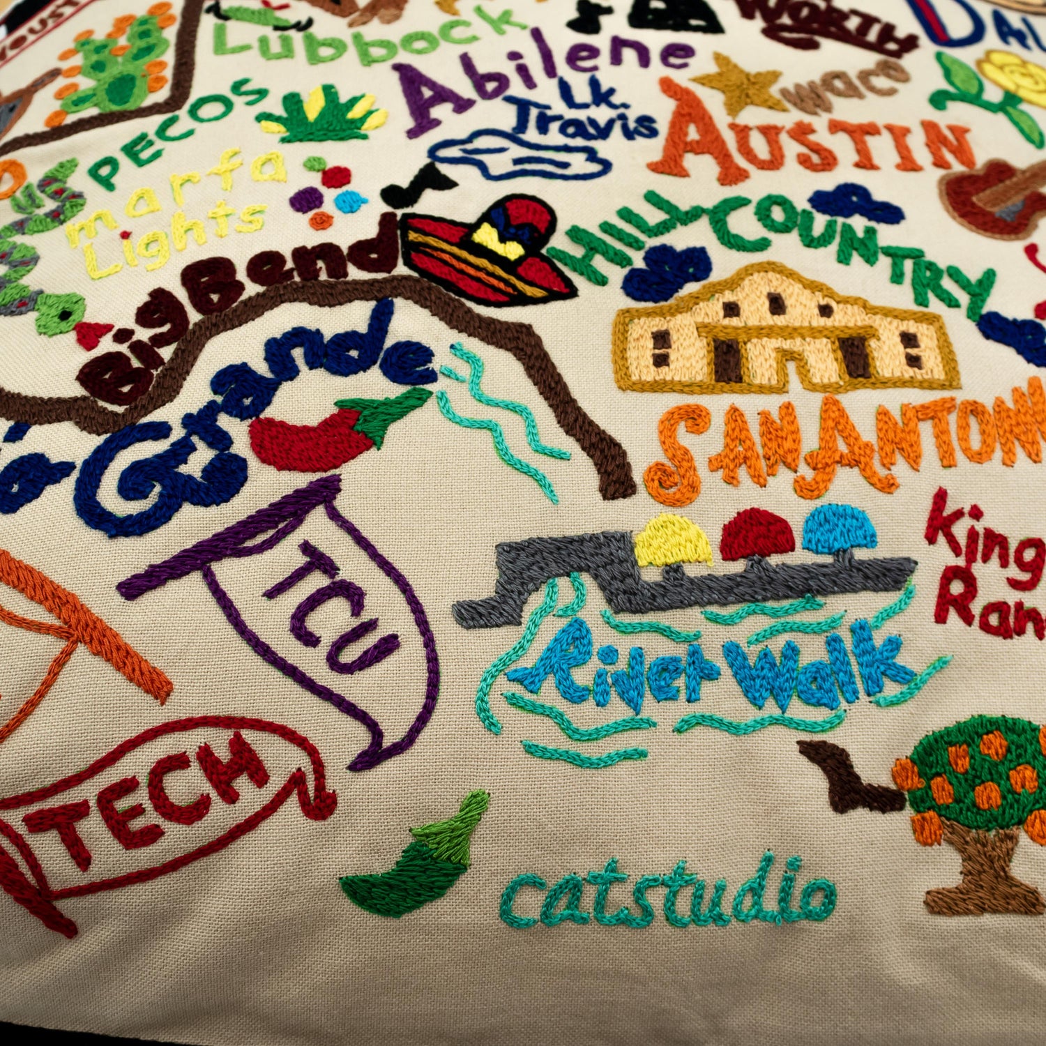 Texas Catstudio Embroidered Pillow