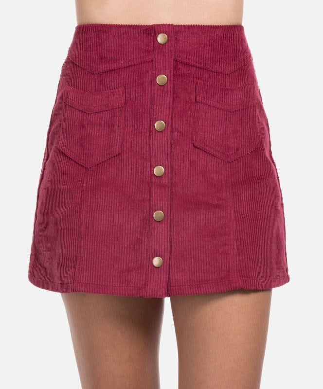 Corduroy Mini Skirt with Buttons
