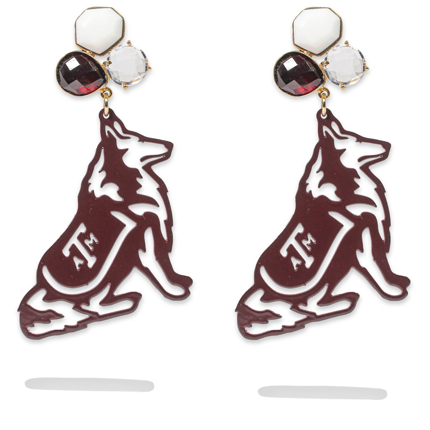 Texas A&M Maroon Reveille 3 Gemstone Earrings