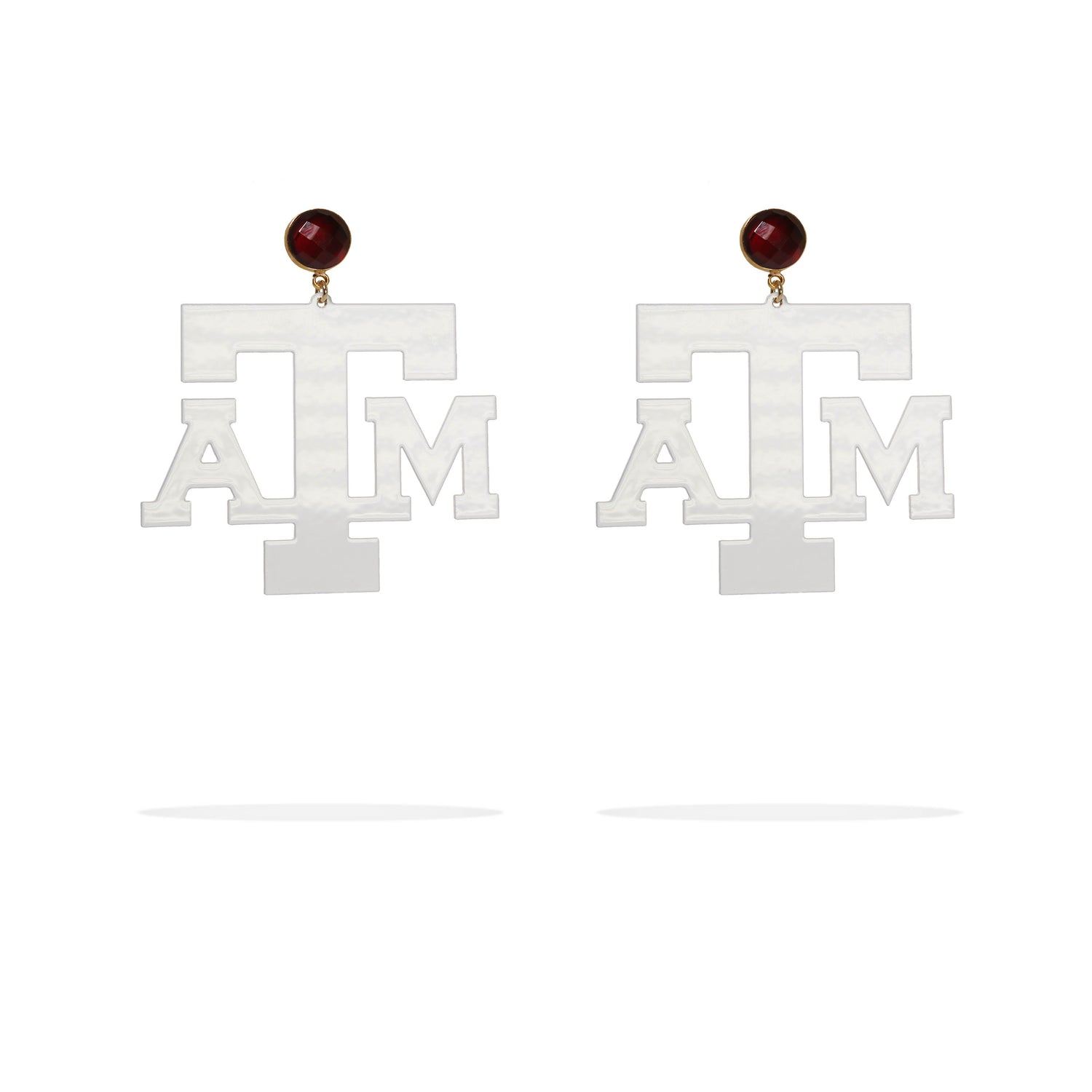 Texas A&M White Logo Garnet Earrings