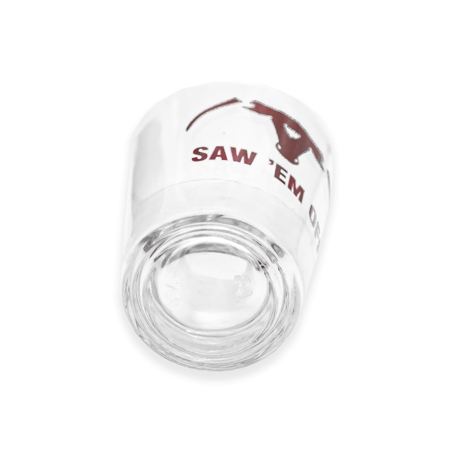 Maroon Saw 'Em Off Shot Glass