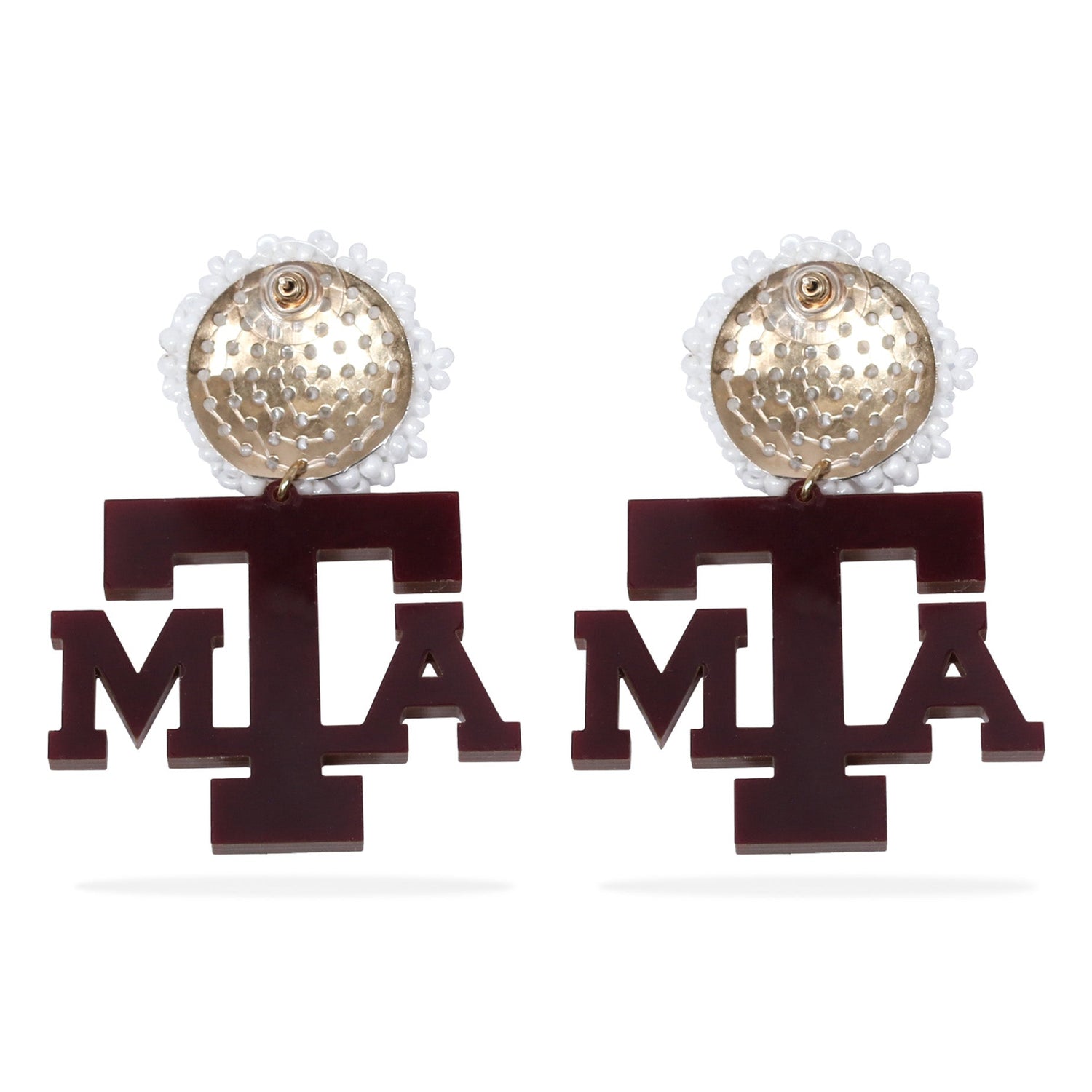 Texas A&M Acrylic Logo Maroon Bead Earrings