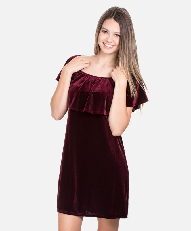 Overlap Maroon Velvet Dress