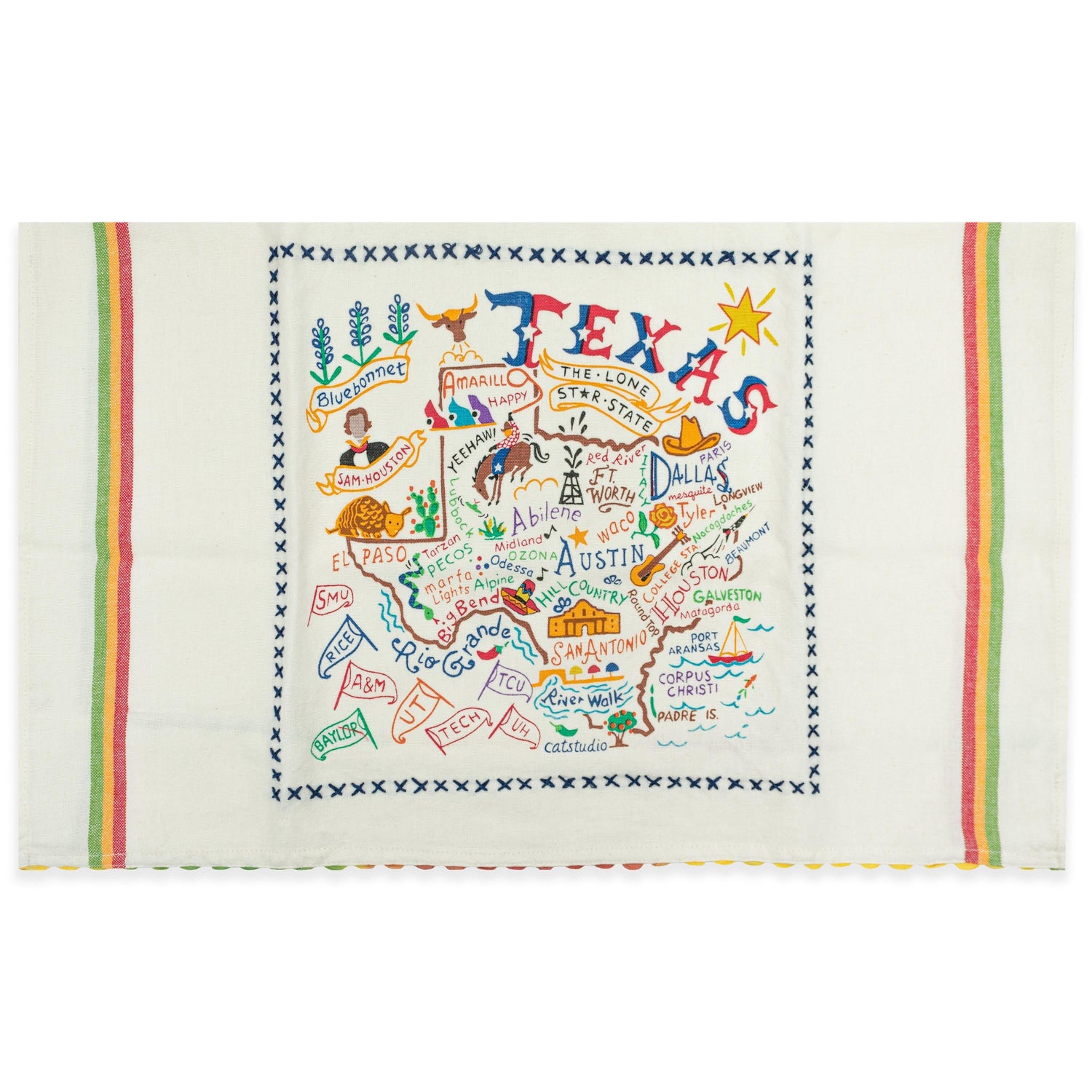 Texas Catstudio Embroidered Dish Towel