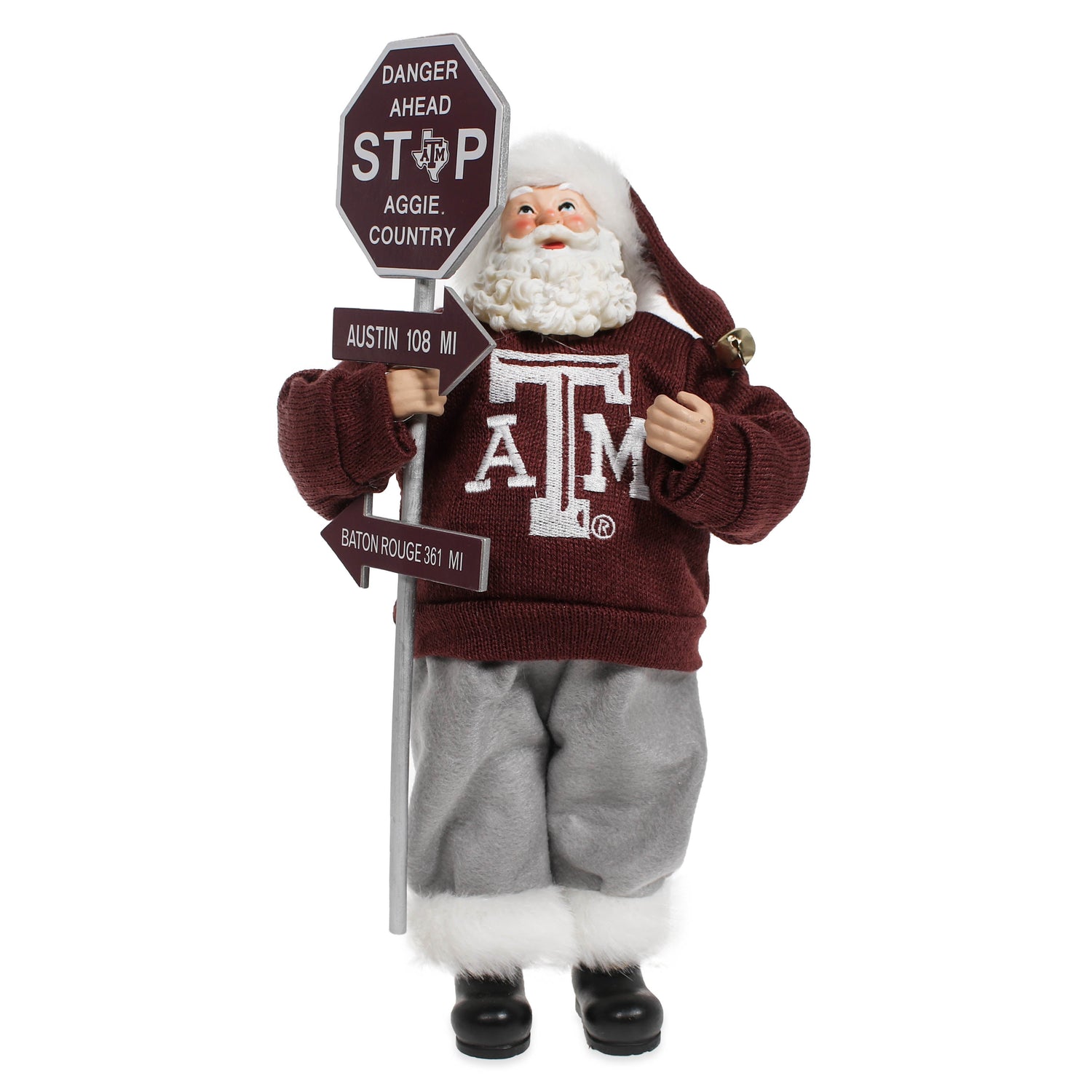 Texas A&M Santa Road Sign Figurine