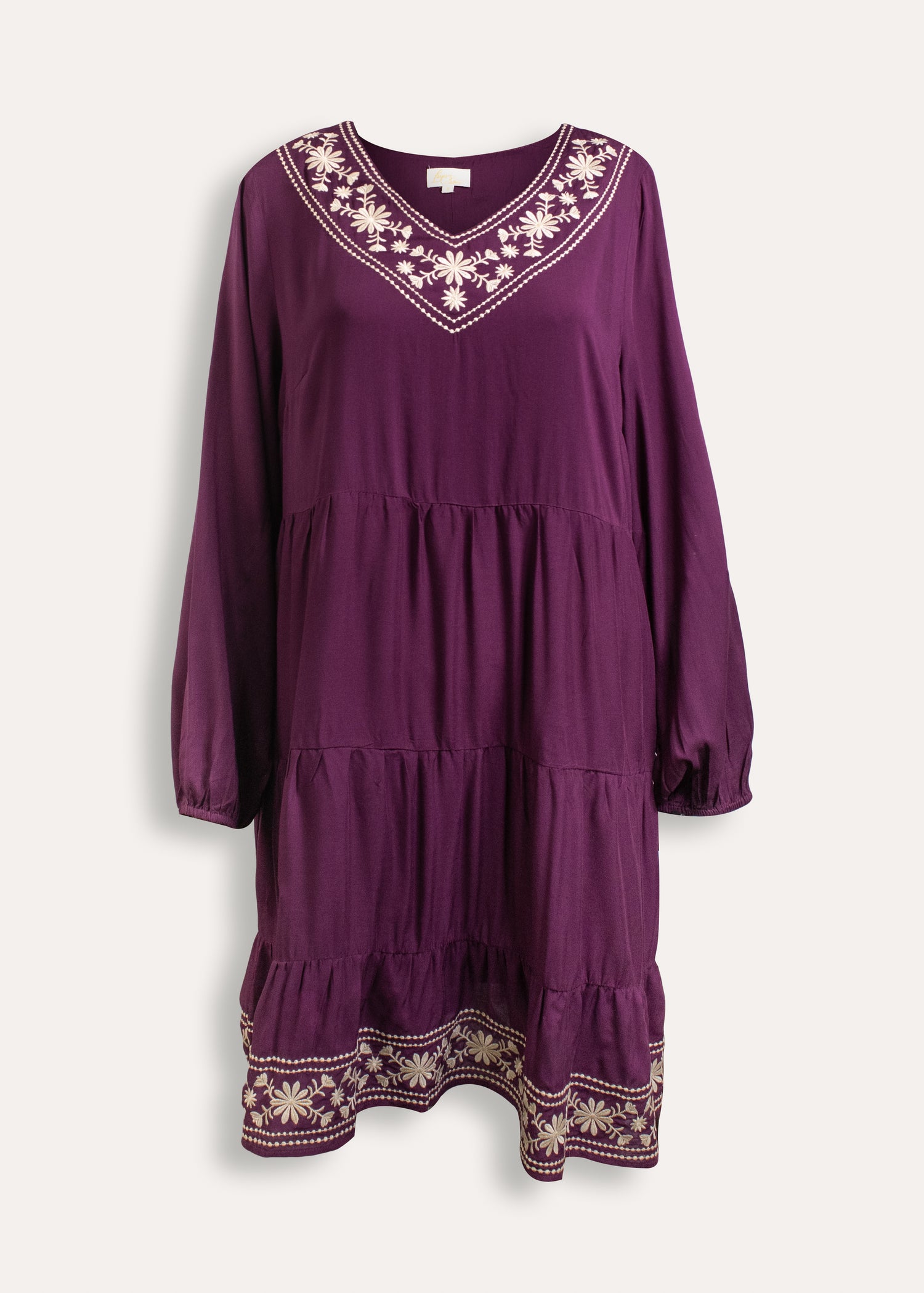 Maroon Dress with Cream Embroidery