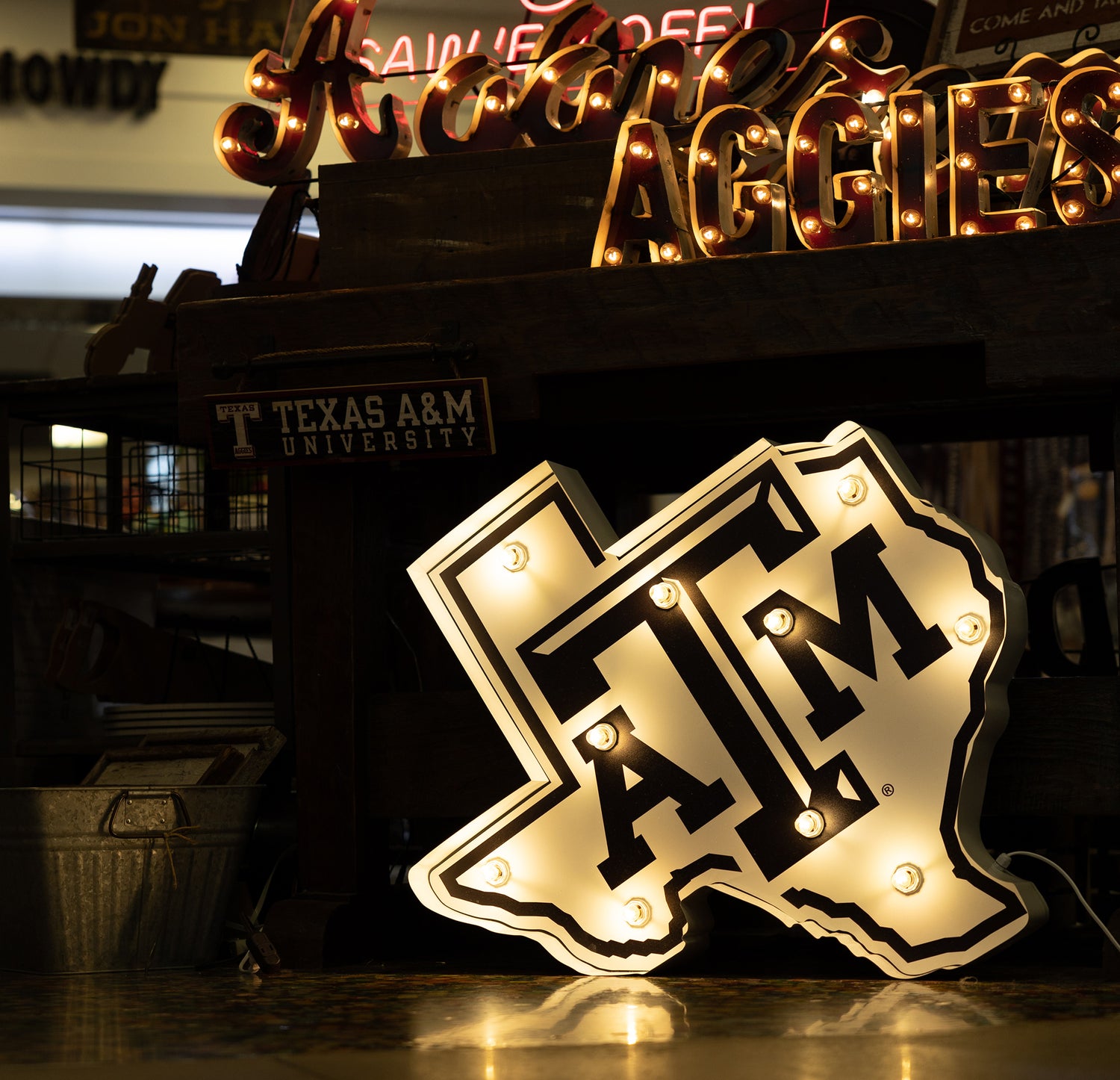 Texas A&M Lonestar White Metal Lights Sign
