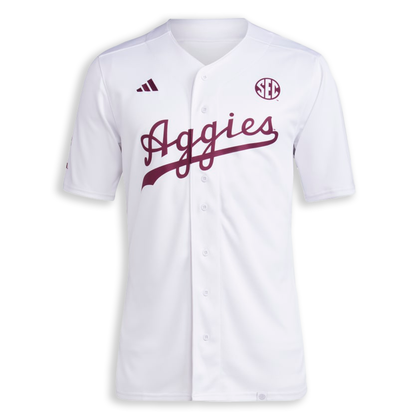Texas A&M Aggies Adidas Script Baseball White Jersey