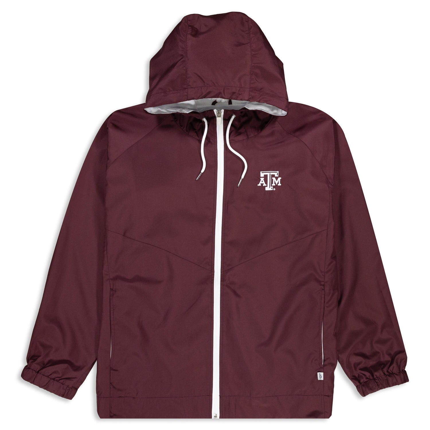 Maroon full zip jacket with white, beveled ATM on the left side of the chest
