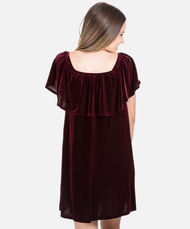 Overlap Maroon Velvet Dress